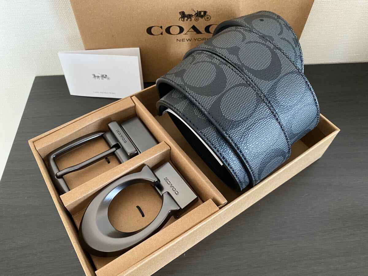 COACH コーチ リバーシブル シグネチャー ビジネス 社会人 紳士　高級感メンズベルト　新品未使用_画像1