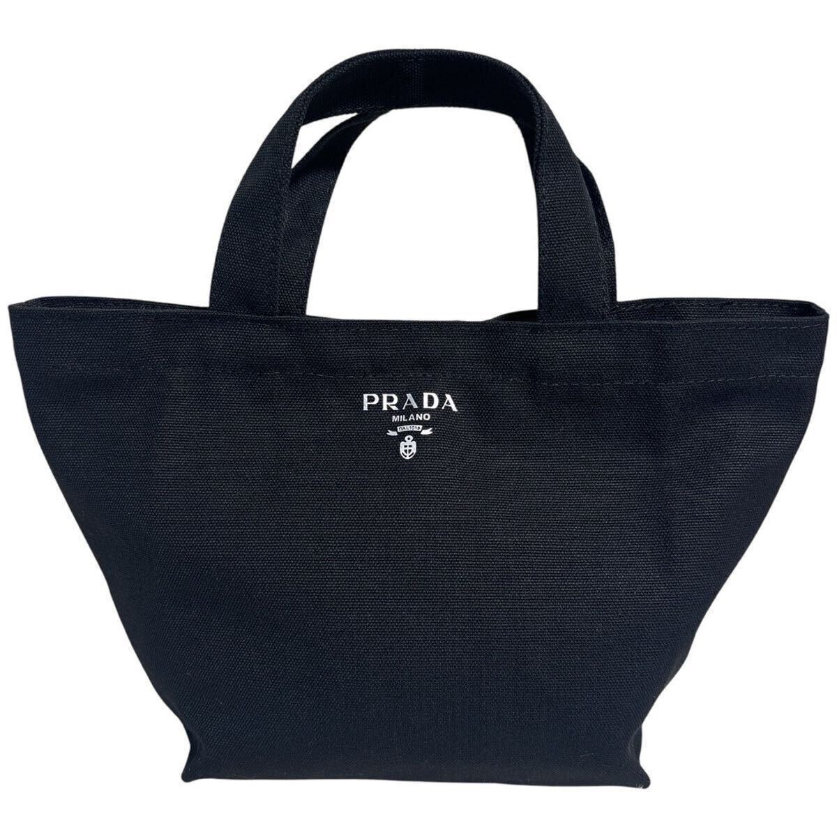 1 иен ~ новый товар не использовался PRADA Prada мужской женский большая сумка рука Cart eko Second бизнес черный парусина casual 