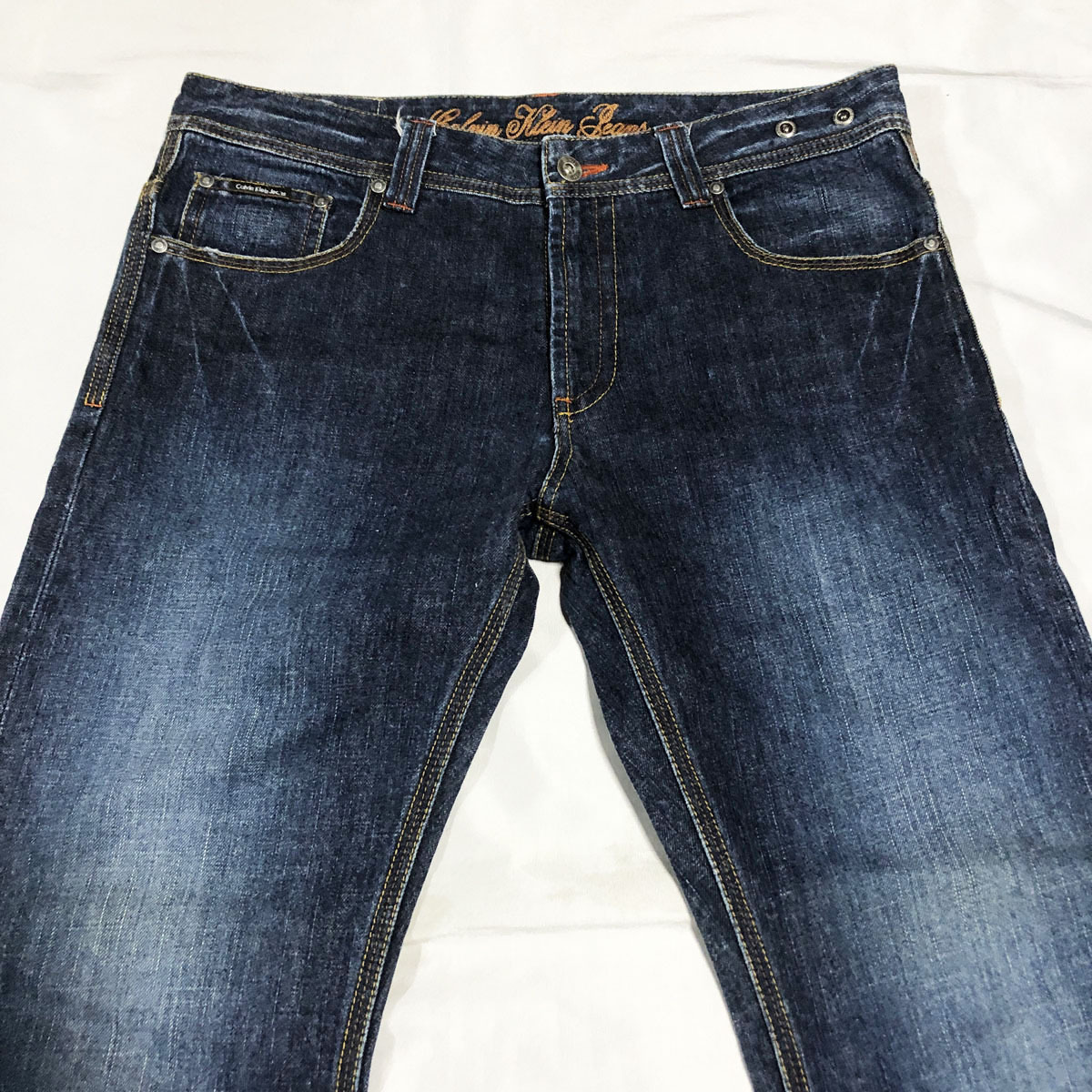 濃紺　Calvin Klein Jeans　カルバンクライン ジーンズ　USED加工　ジッパーフライ　革パッチ　デニム　ジーンズ　インディゴ　32　W約84CM_画像3
