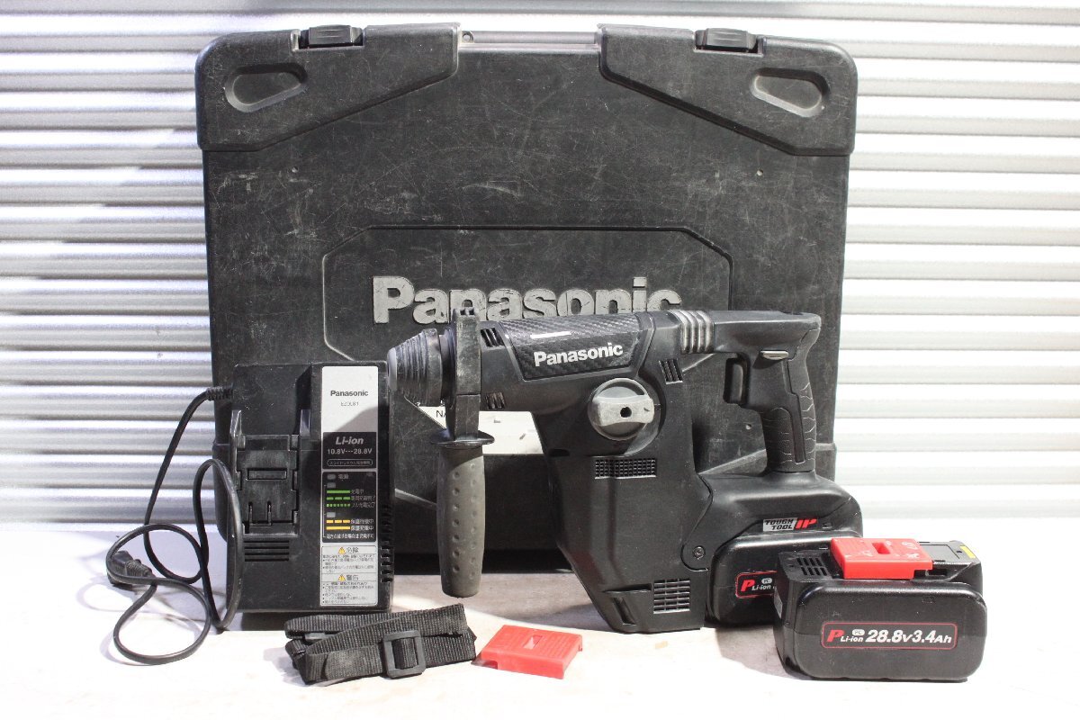 【中古】Panasonic パナソニック 28.8V 充電ハンマードリル EZ7881PC2S-B バッテリー×2・充電器付_画像1