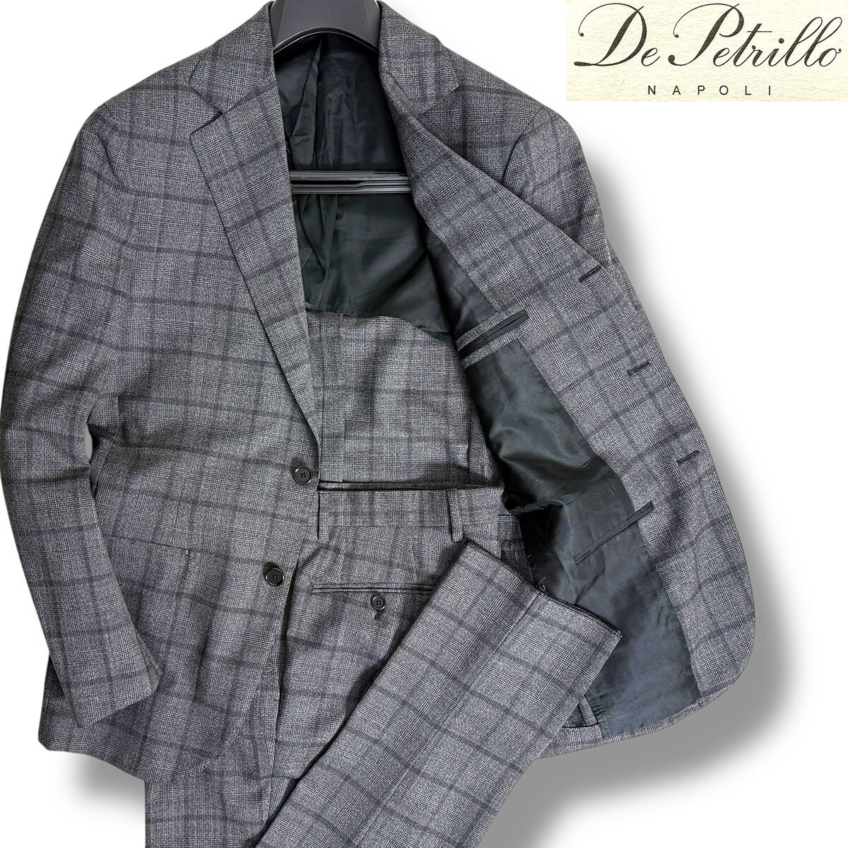 J6218 新品 デペトリロ NAPOLI ウインドーぺーンスーツ チャコールグレー 46 De Petrillo_画像1