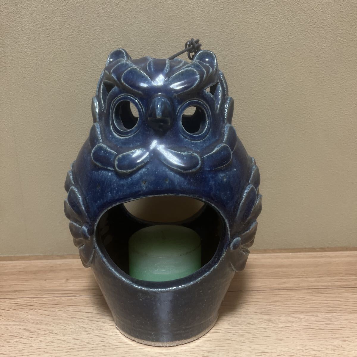 フクロウ型キャンドルホルダー　キャンドル付き　陶器　【20251127ms】_画像1