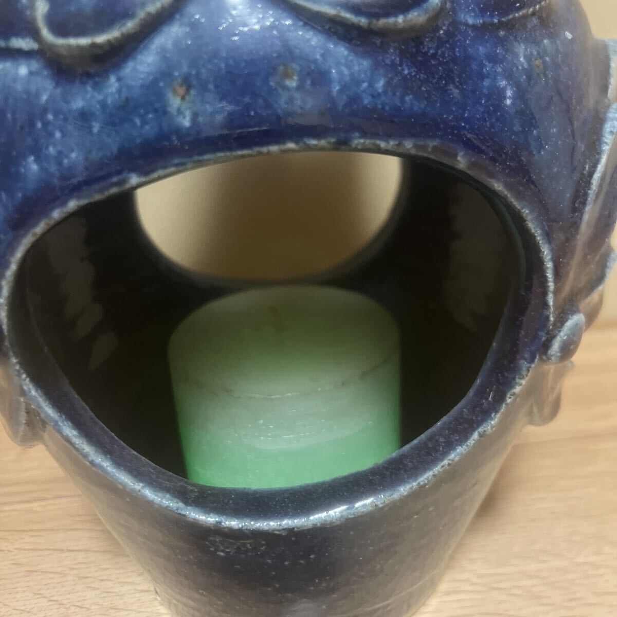 フクロウ型キャンドルホルダー　キャンドル付き　陶器　【20251127ms】_画像2