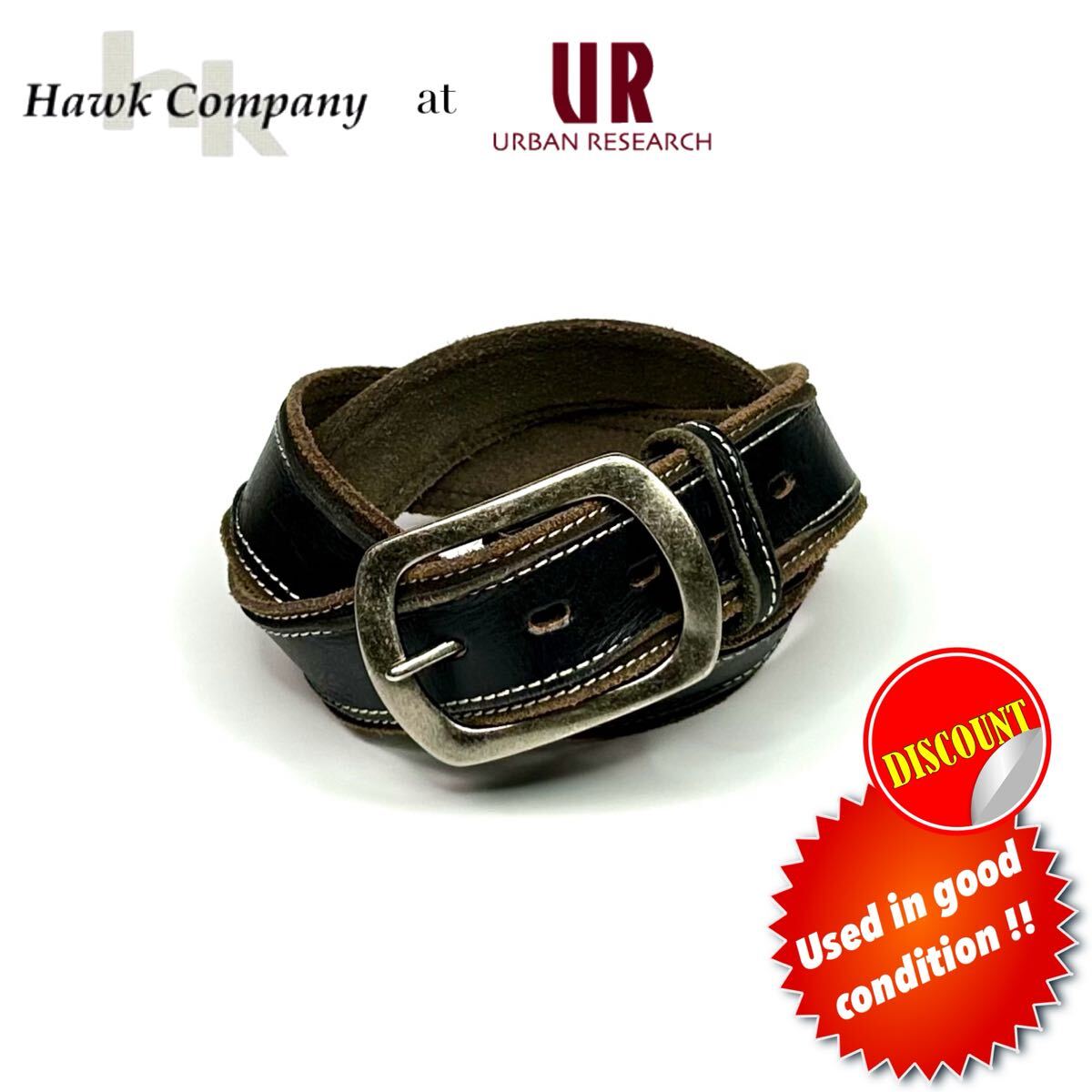 【Hawk Company★送料込み即決価格!!】ホークカンパニー ブラックリンクル×ブラウンスエード ダブルレザー(二重革)本革バイカラーベルト_画像1