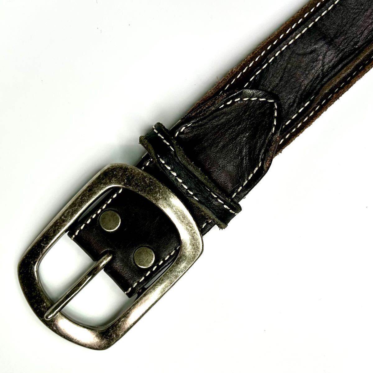 【Hawk Company★送料込み即決価格!!】ホークカンパニー ブラックリンクル×ブラウンスエード ダブルレザー(二重革)本革バイカラーベルト_画像2