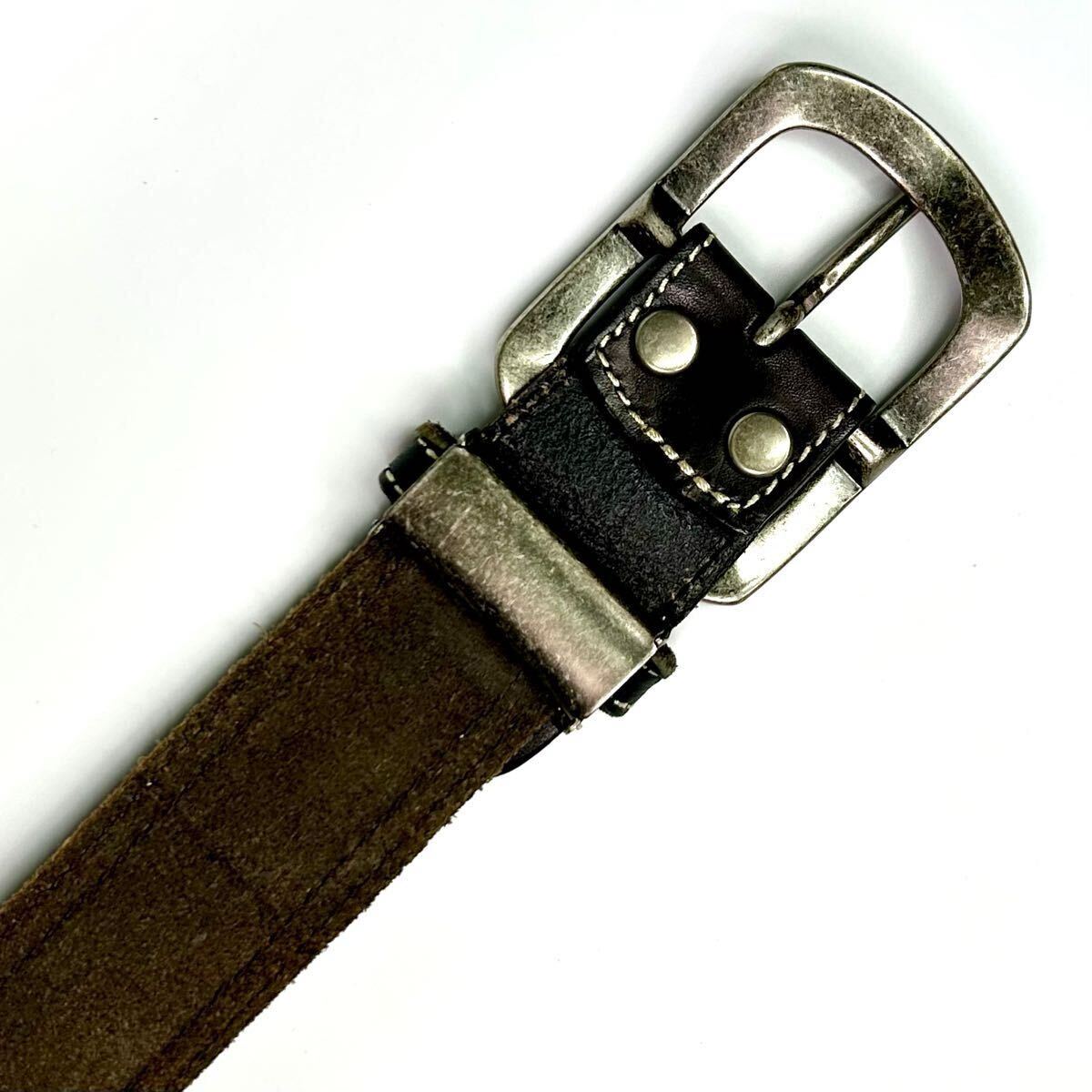 【Hawk Company★送料込み即決価格!!】ホークカンパニー ブラックリンクル×ブラウンスエード ダブルレザー(二重革)本革バイカラーベルト_画像3
