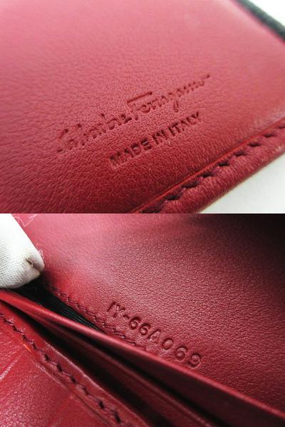  прекрасный товар Salvatore Ferragamo Salvatore Ferragamo двойной gun chi-ni кожа складывающийся пополам длинный кошелек бумажник черный 66A069 с коробкой *3177