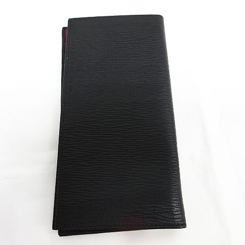  прекрасный товар Salvatore Ferragamo Salvatore Ferragamo двойной gun chi-ni кожа складывающийся пополам длинный кошелек бумажник черный 66A069 с коробкой *3177