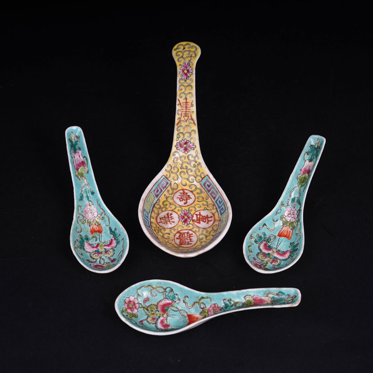 【後】FG014 在銘色絵スプーン4点 古美術 骨董品 古玩 時代物 古道具 中国美術品 朝鮮美術品 日本美術品_画像1