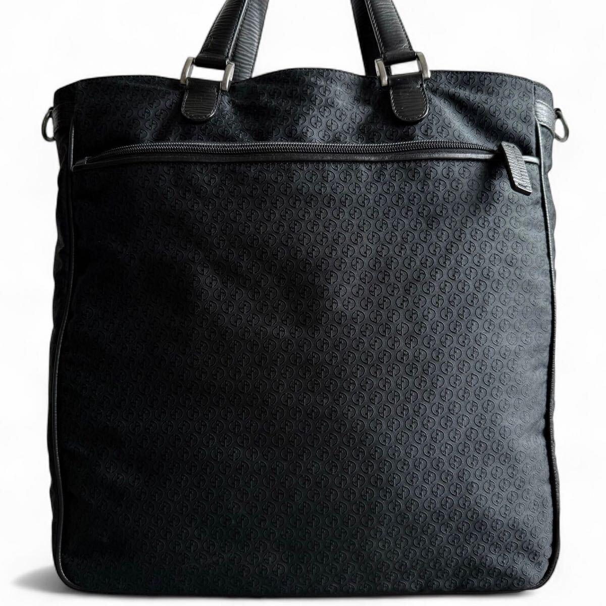  превосходный товар * высший класс joru geo Armani 2way большая сумка бизнес плечо большая вместимость A4 документы сумка GA Logo общий рисунок черный чёрный GIORGIO ARMANI