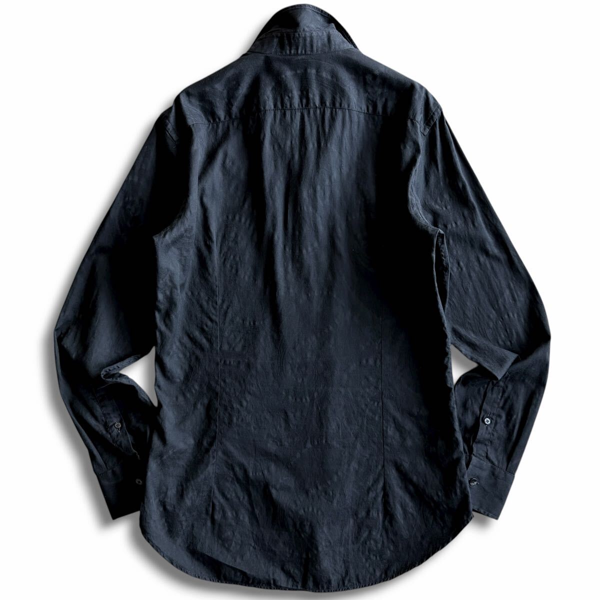 極美品/Lサイズ●最高級 ETRO エトロ 現行モデル ジャガード織 ペイズリー ドレスシャツ 長袖 総柄 イタリア製 40 ブラック 黒 国内正規品_画像7