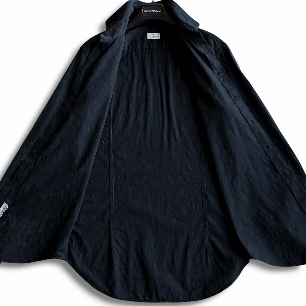 極美品/Lサイズ●最高級 ETRO エトロ 現行モデル ジャガード織 ペイズリー ドレスシャツ 長袖 総柄 イタリア製 40 ブラック 黒 国内正規品_画像8