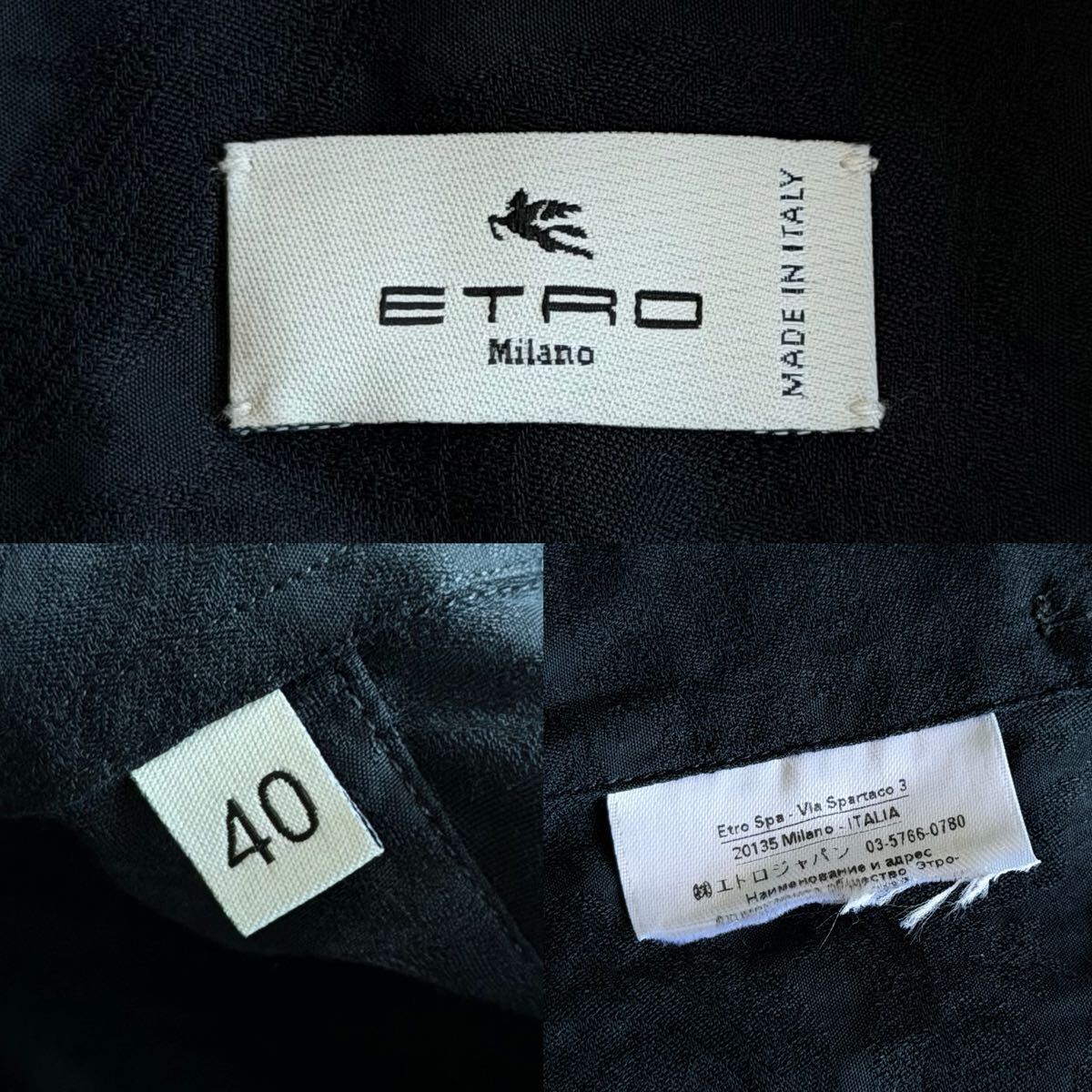 極美品/Lサイズ●最高級 ETRO エトロ 現行モデル ジャガード織 ペイズリー ドレスシャツ 長袖 総柄 イタリア製 40 ブラック 黒 国内正規品_画像9