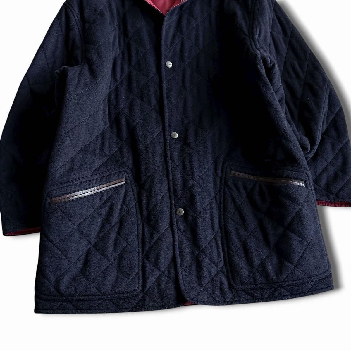  превосходный товар /L соответствует * высший класс Salvatore Ferragamo кашемир кожа переключатель стеганная куртка пальто с хлопком темно-синий Salvatore Ferragamo