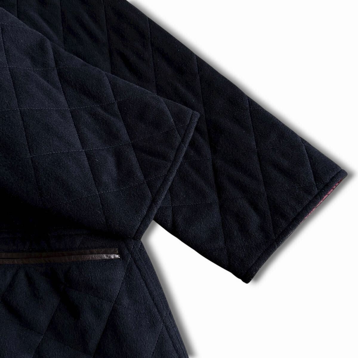  превосходный товар /L соответствует * высший класс Salvatore Ferragamo кашемир кожа переключатель стеганная куртка пальто с хлопком темно-синий Salvatore Ferragamo