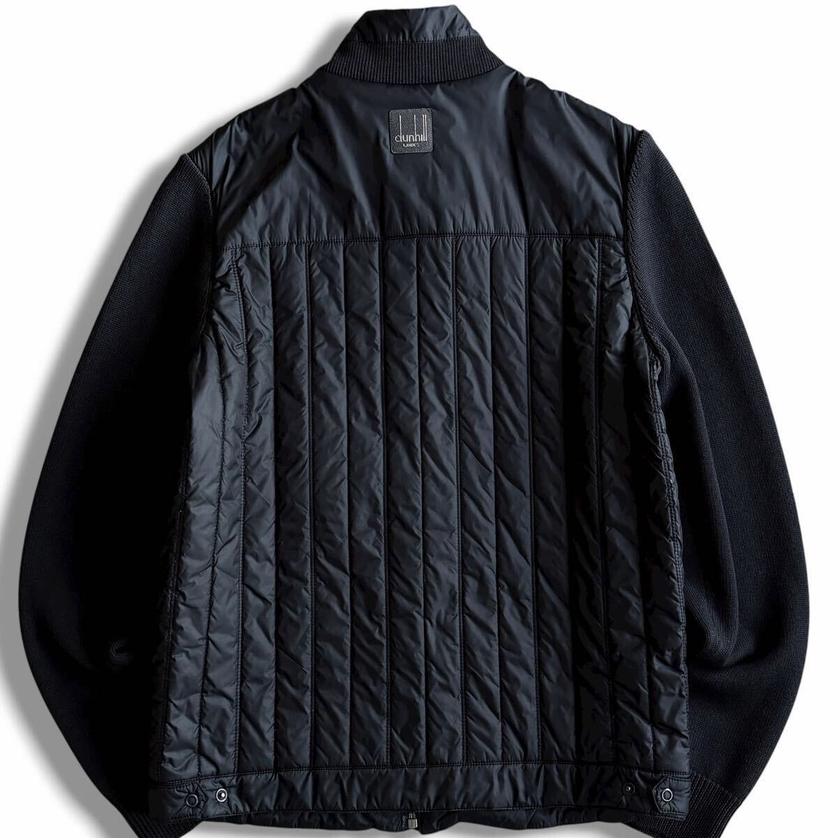 極美品●dunhill ダンヒル 近年モデル ハイブリッドジャケット 中綿 ブルゾン ニット切替 キルティング 内側チェック ロゴパッチ M相当 黒_画像3