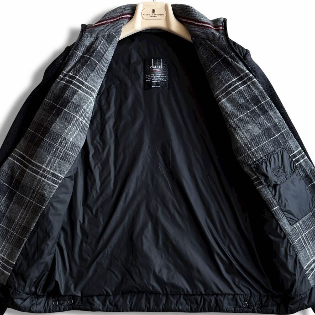 極美品●dunhill ダンヒル 近年モデル ハイブリッドジャケット 中綿 ブルゾン ニット切替 キルティング 内側チェック ロゴパッチ M相当 黒_画像4