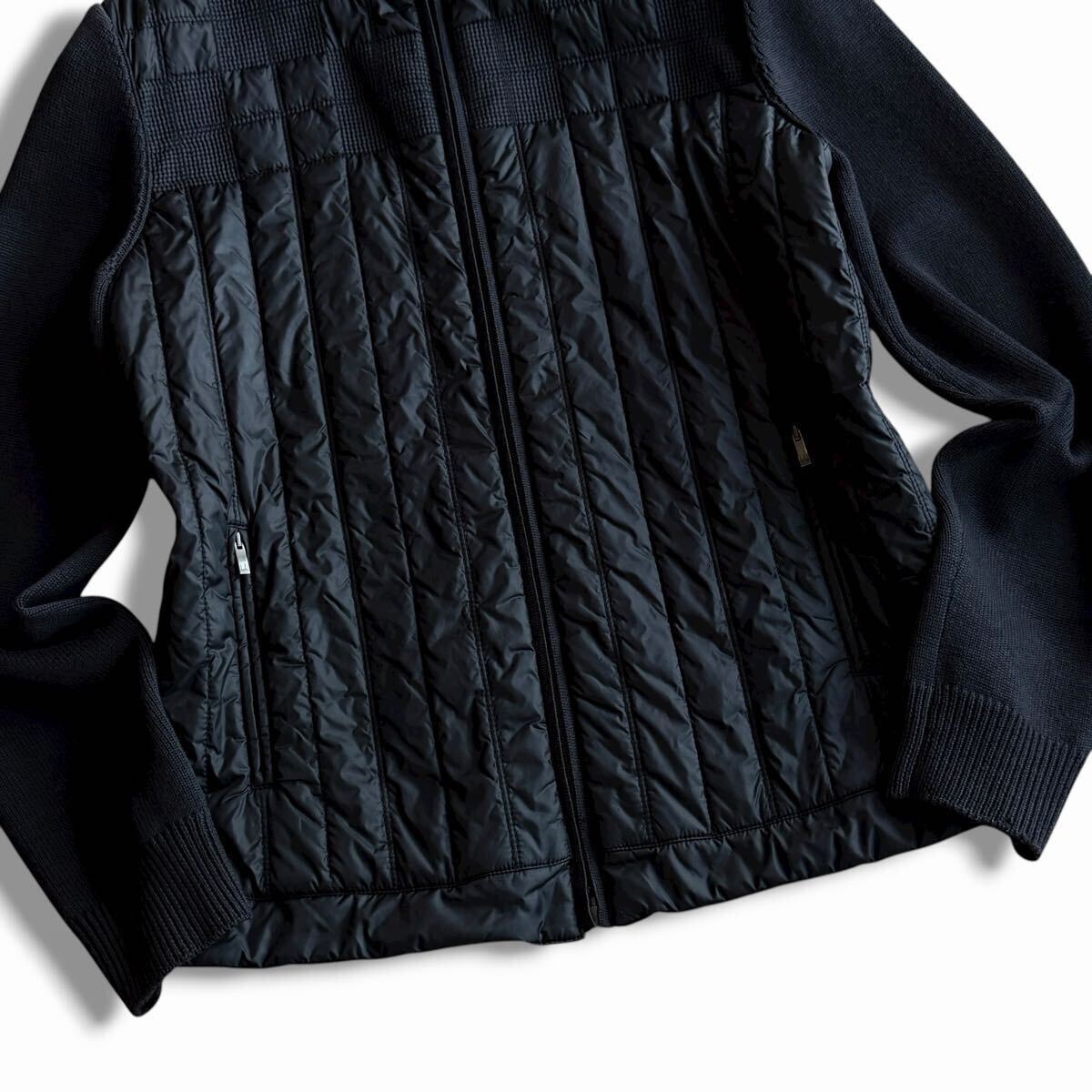 極美品●dunhill ダンヒル 近年モデル ハイブリッドジャケット 中綿 ブルゾン ニット切替 キルティング 内側チェック ロゴパッチ M相当 黒_画像6