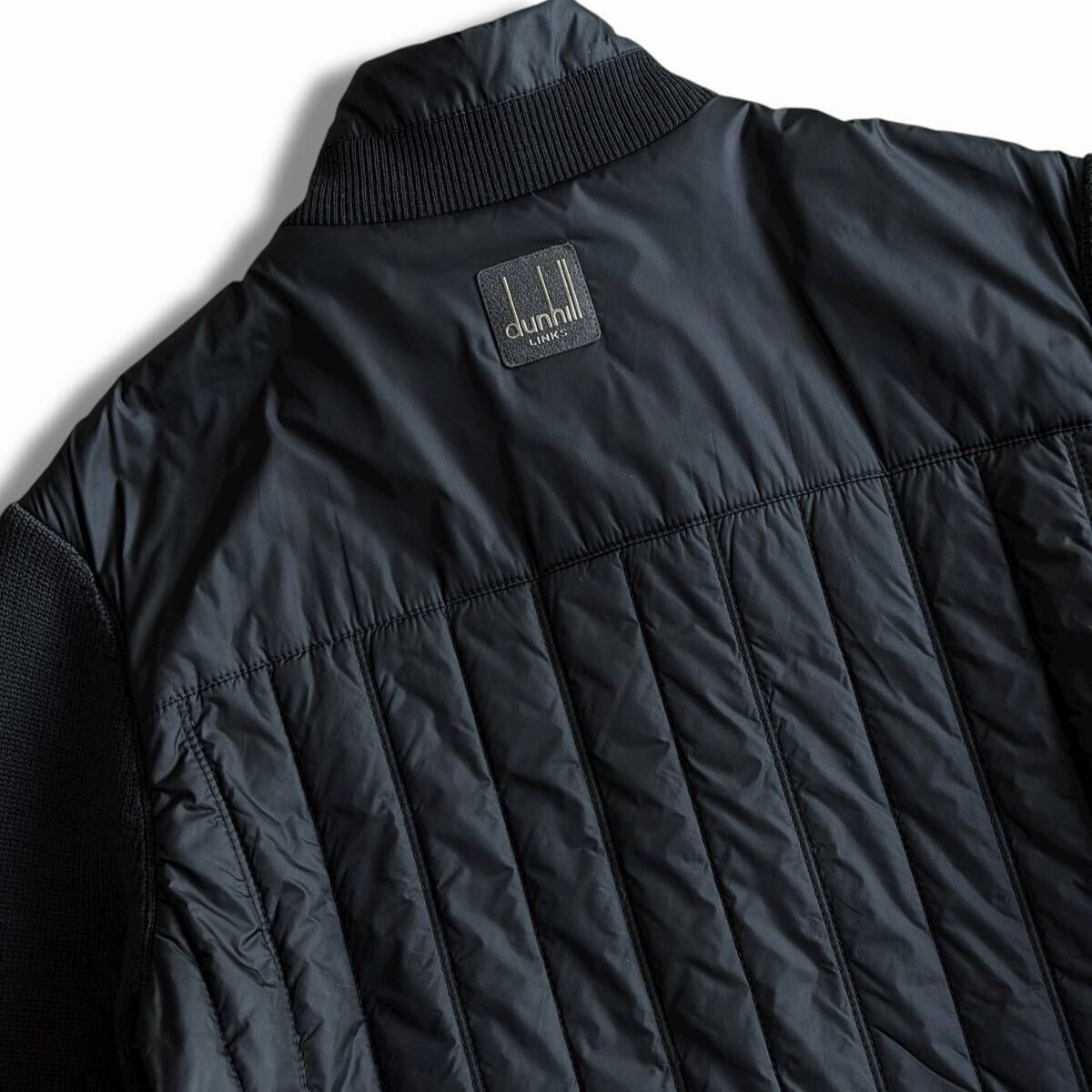 極美品●dunhill ダンヒル 近年モデル ハイブリッドジャケット 中綿 ブルゾン ニット切替 キルティング 内側チェック ロゴパッチ M相当 黒_画像7