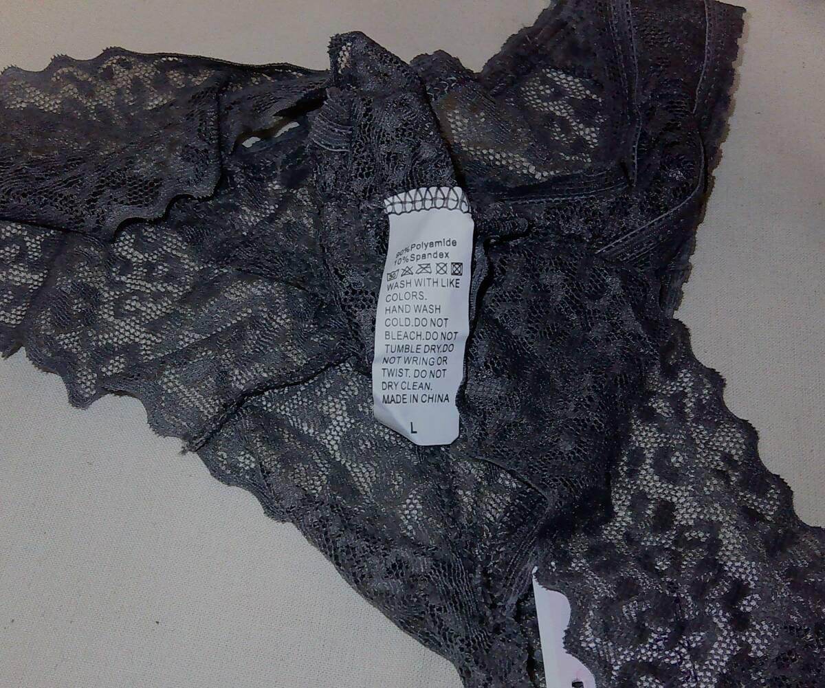 K068　直輸入　セクシーレオパードレースTバック　L　グレー_画像3