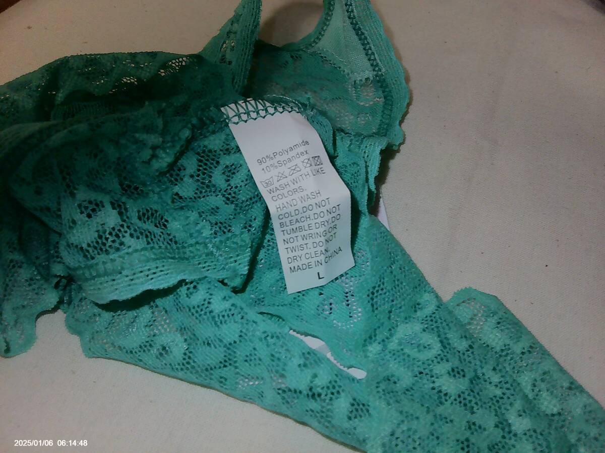 K076　直輸入　セクシーレオパードレースTバック　L　グリーン_画像3