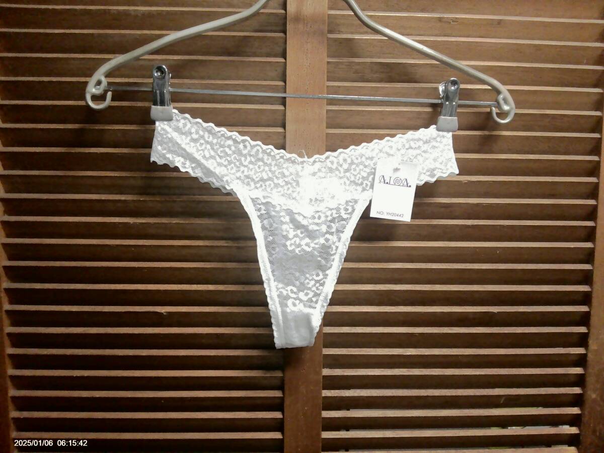 K077　直輸入　セクシーレオパードレースTバック　L　ホワイト_画像1