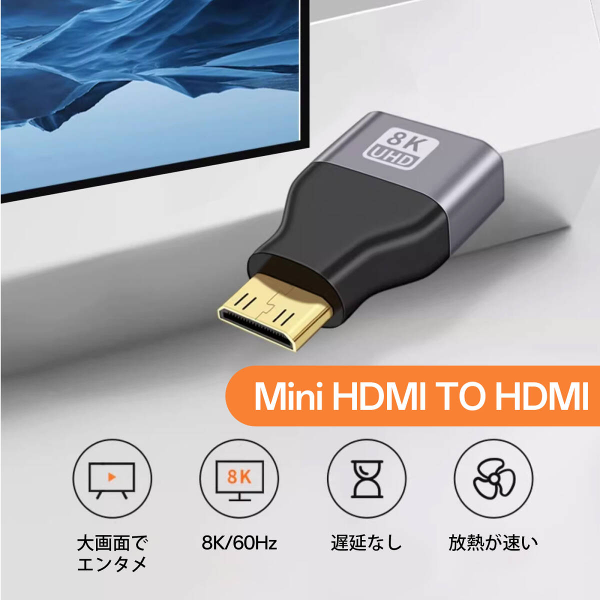 hdmi mini 変換 hdmi変換アダプター ミニhdmi 変換 8K60Hz対応 HDMI変換アダプタ AF-AM HDTV母→MINI公 接続 高耐久アルミ合金 ;J8040;_画像2