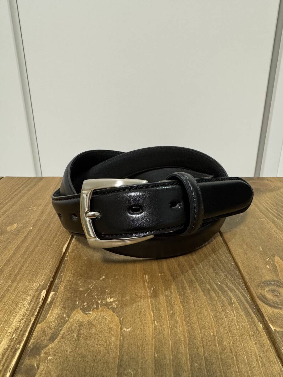 【1円スタート】【もったいない】日本製 栃木レザー ベルト 割盛り加工 クロ フリーサイズ_画像1