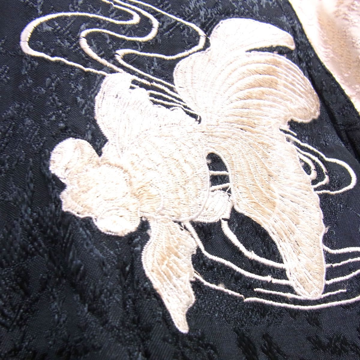 レア☆百花繚乱 リバーシブル スカジャン 金魚 花 刺繍 サテン スーベニアジャケット メンズ_画像8