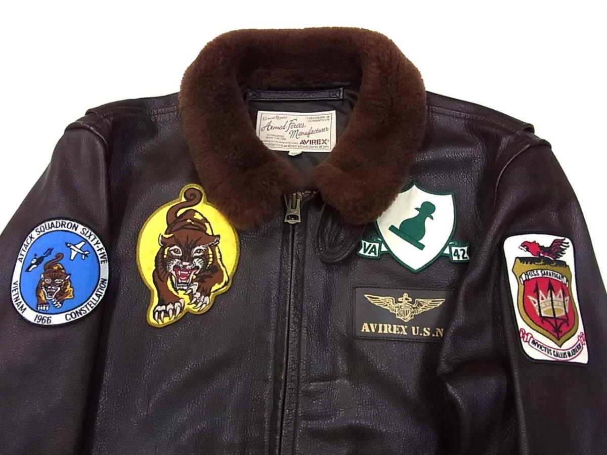 美品◆AVIREX アヴィレックス G-1 ゴートレザー フライトジャケット 襟ムートンボア 山羊革 2XLサイズ メンズ_画像4