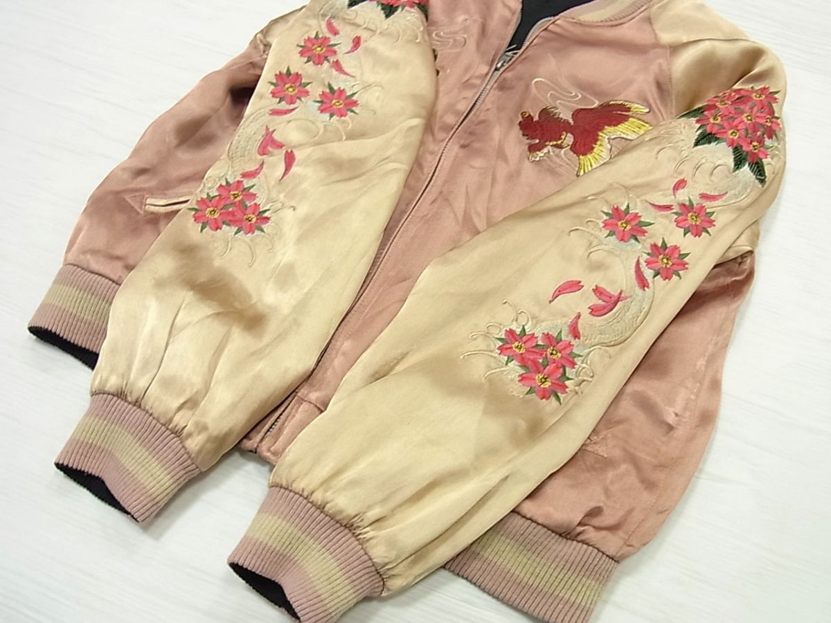 レア☆百花繚乱 リバーシブル スカジャン 金魚 花 刺繍 サテン スーベニアジャケット メンズ_画像9