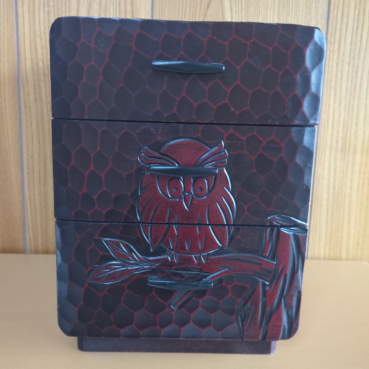 鎌倉彫 フクロウの小引き出し 伝統工芸 小物入れ 木製 昭和レトロ インテリア_画像1