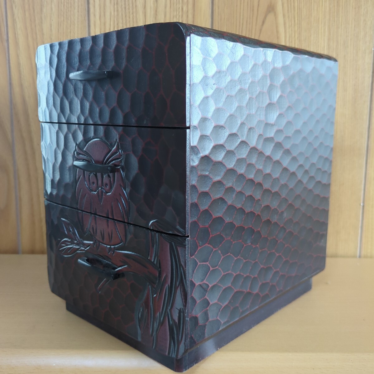 鎌倉彫 フクロウの小引き出し 伝統工芸 小物入れ 木製 昭和レトロ インテリア_画像2