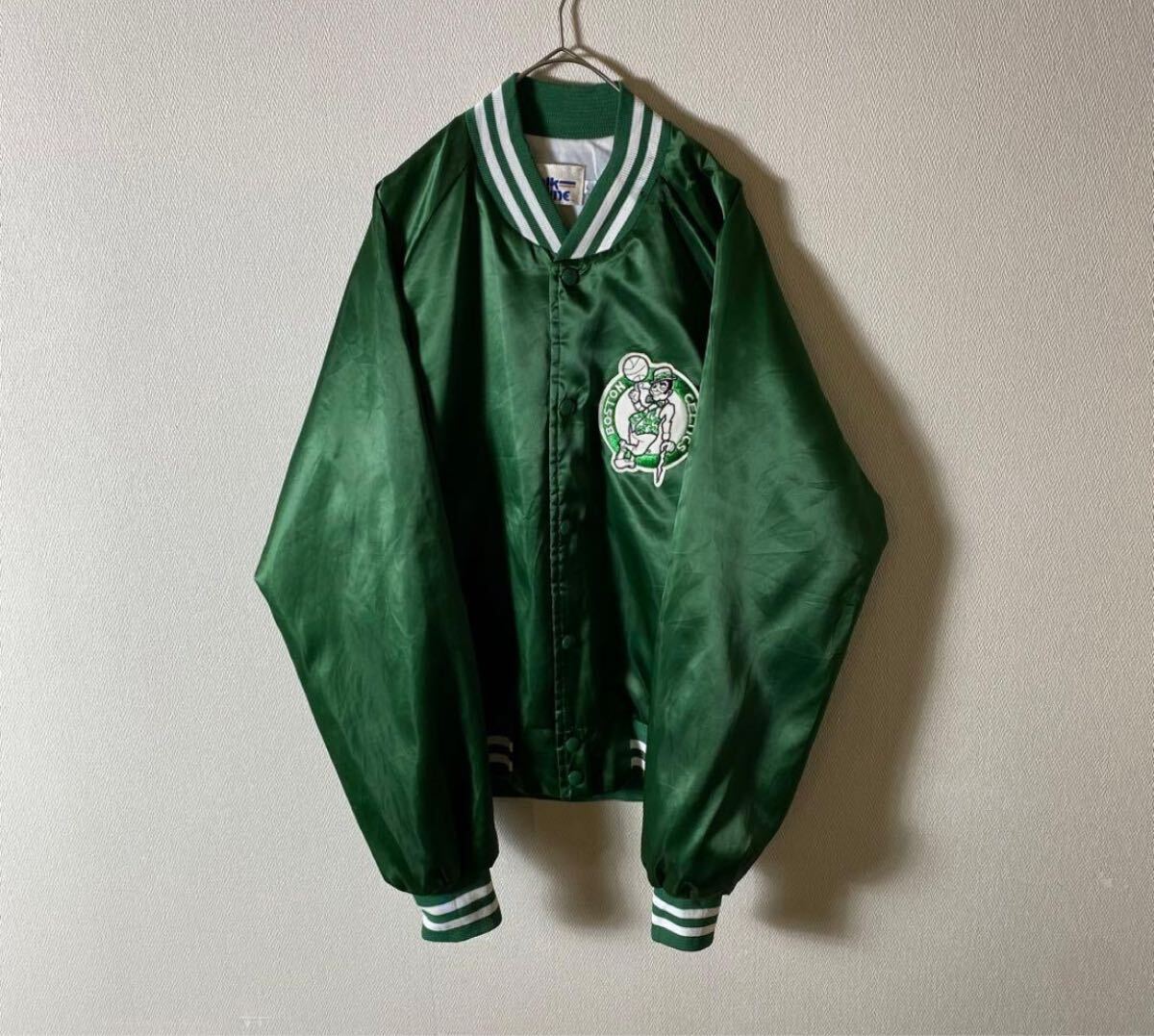 90s chalk line USA celtics NBA スタジャン vintage チーム グリーン L_画像1