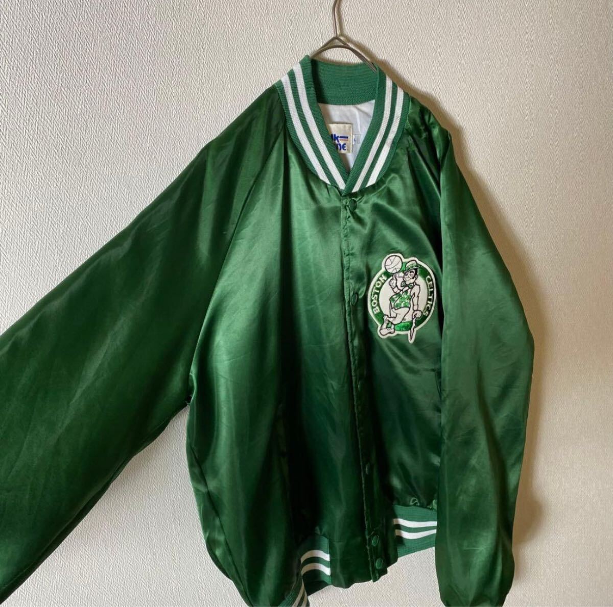 90s chalk line USA celtics NBA スタジャン vintage チーム グリーン L_画像3
