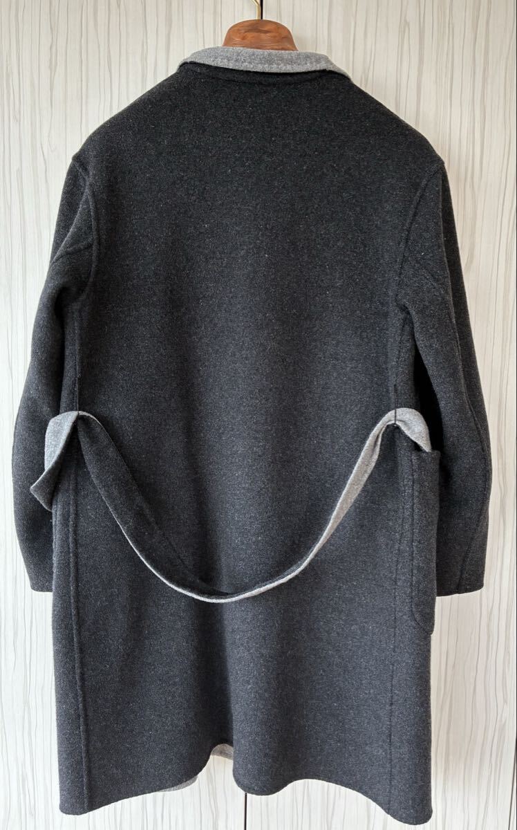 Aquascutum ダブルフェイス ウール リバーシブル ガウンコート ライトグレー チャコールグレー アクアスキュータム_画像3