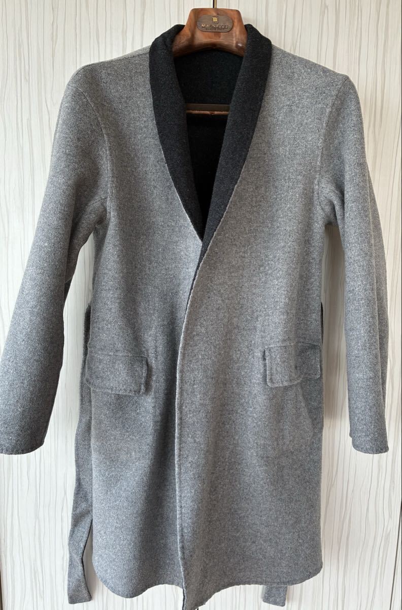 Aquascutum ダブルフェイス ウール リバーシブル ガウンコート ライトグレー チャコールグレー アクアスキュータム_画像2