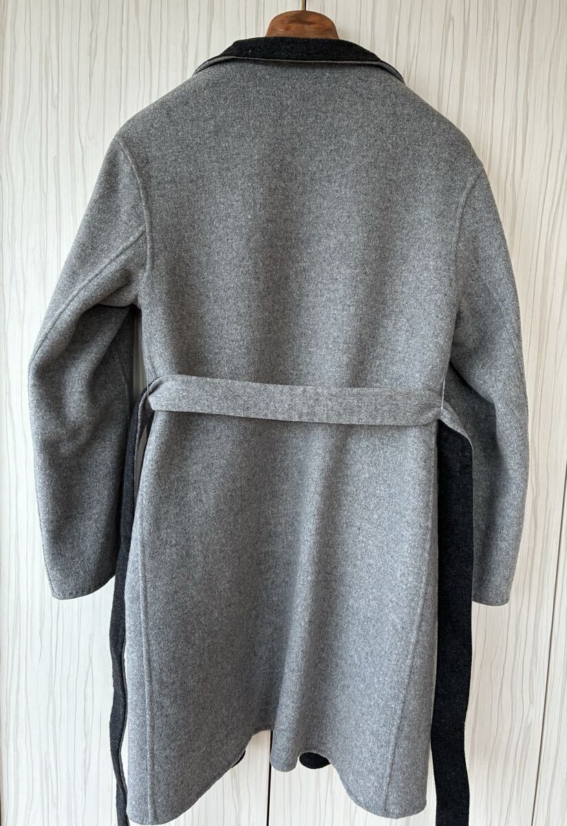 Aquascutum ダブルフェイス ウール リバーシブル ガウンコート ライトグレー チャコールグレー アクアスキュータム_画像4