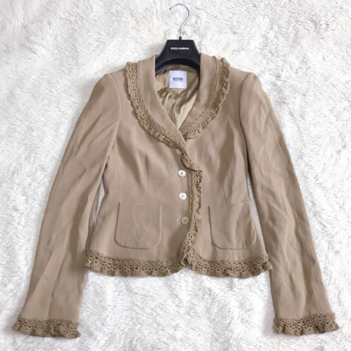 美品 MOSCHINO フリル セットアップ ジャケット スカート 薄手 L モスキーノ_画像2