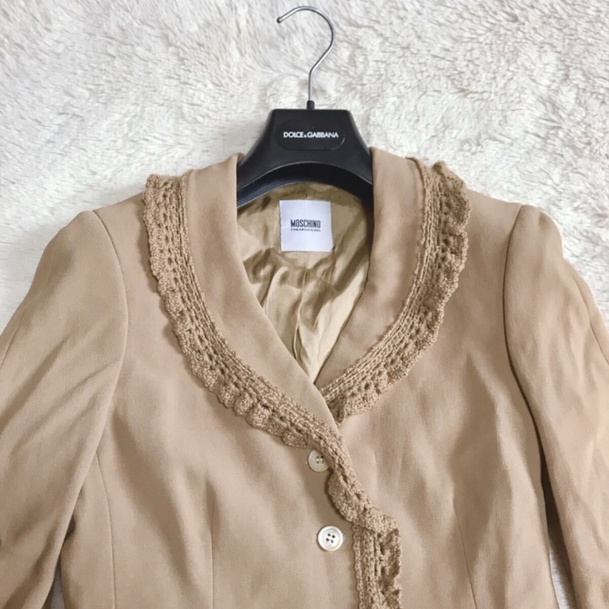 美品 MOSCHINO フリル セットアップ ジャケット スカート 薄手 L モスキーノ_画像3