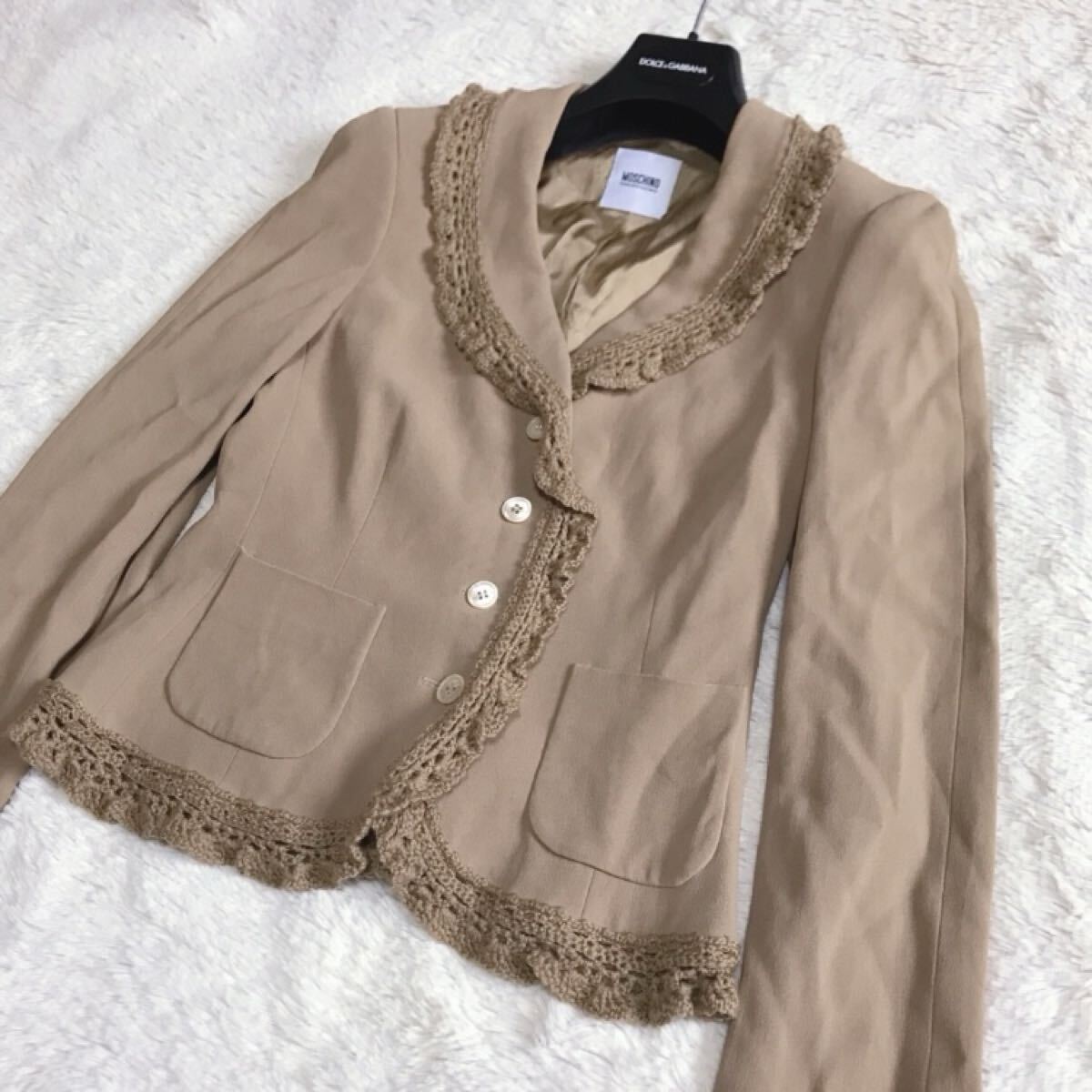 美品 MOSCHINO フリル セットアップ ジャケット スカート 薄手 L モスキーノ_画像4