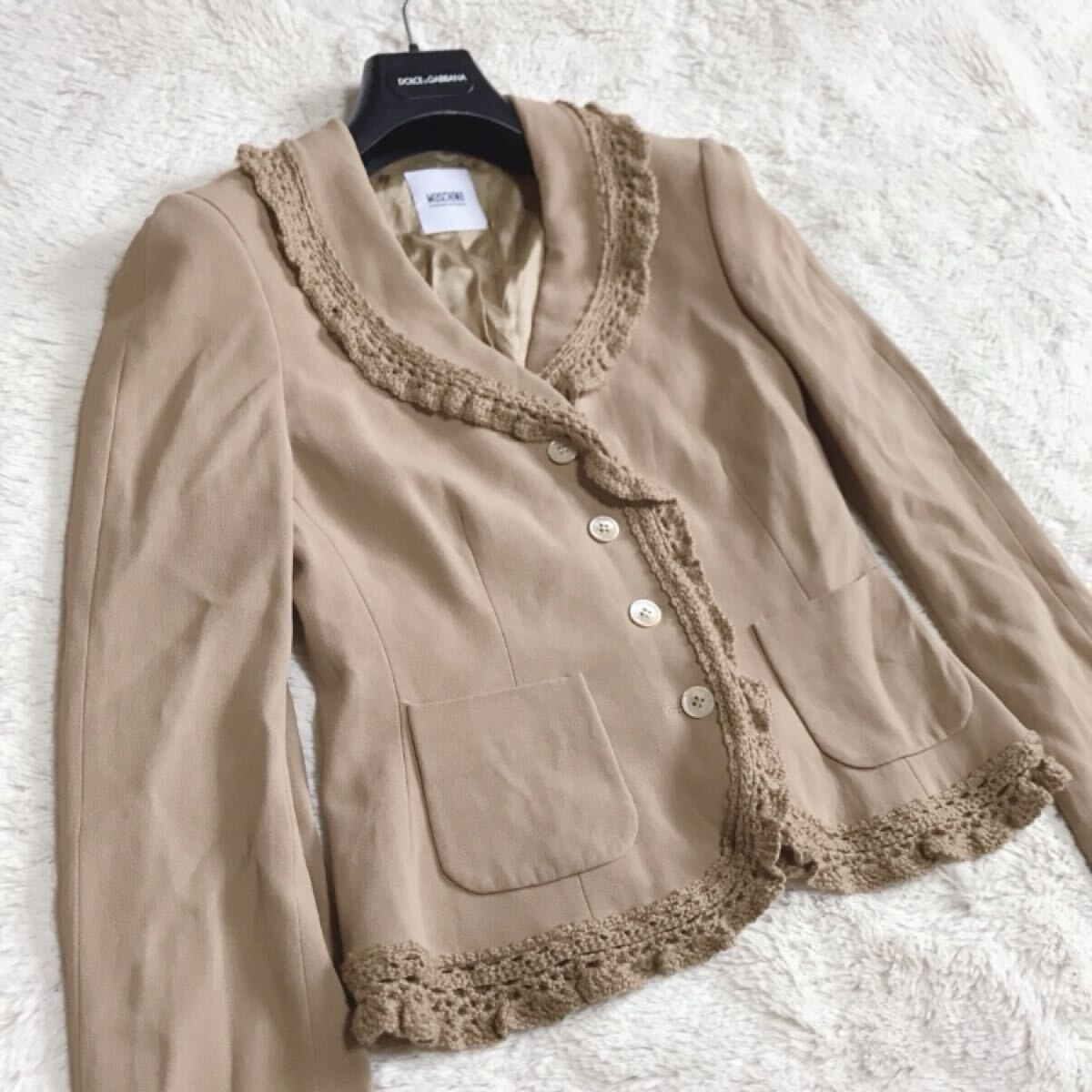 美品 MOSCHINO フリル セットアップ ジャケット スカート 薄手 L モスキーノ_画像5