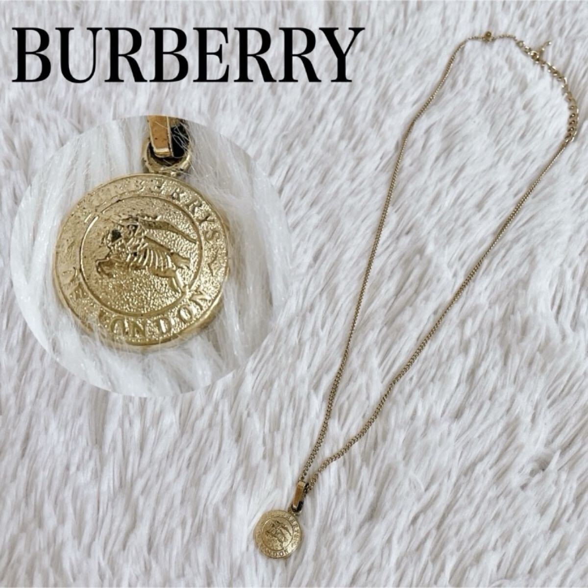 BURBERRY バーバリー ホース 馬上の騎士 ゴールド コイン ネックレス_画像1