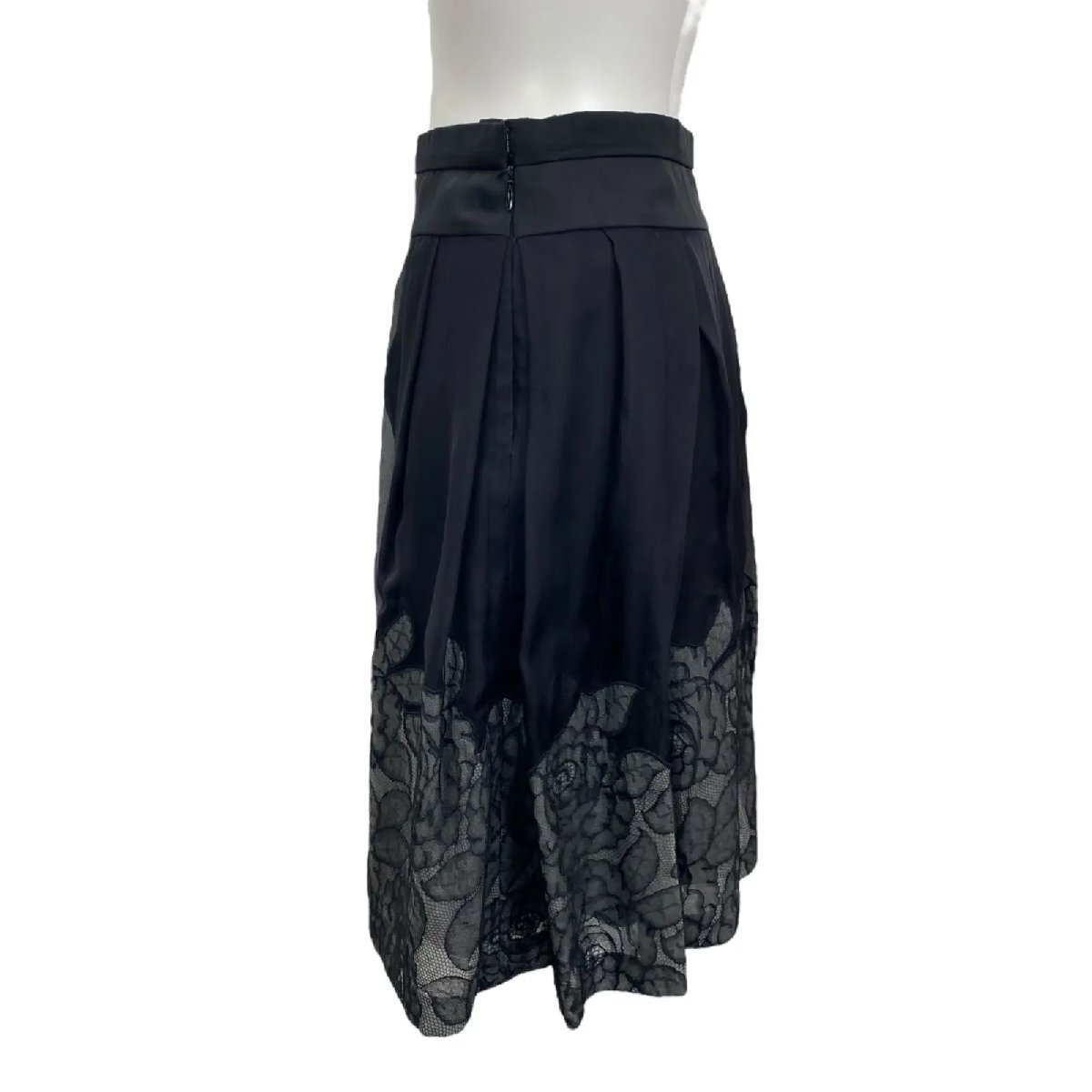 クリスチャン ディオール Christian Dior スカート 膝丈 シアー 黒 絹 40、S、7号 レディース S5T254_画像4