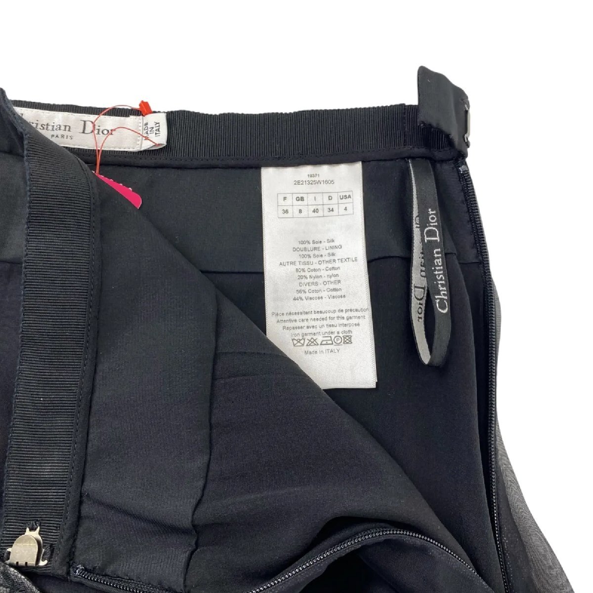 クリスチャン ディオール Christian Dior スカート 膝丈 シアー 黒 絹 40、S、7号 レディース S5T254_画像7