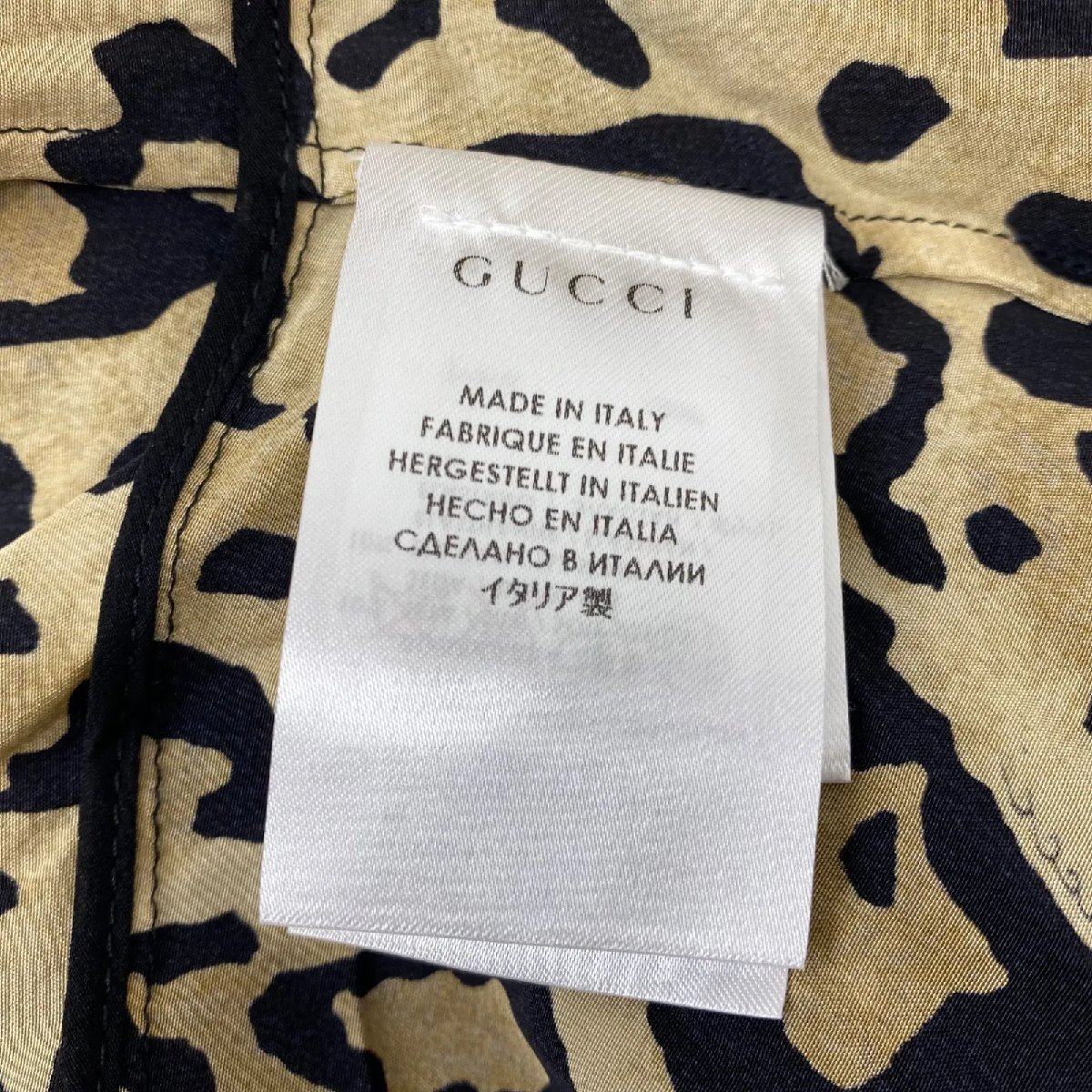 ●◆美品 グッチ GUCCI ブラウス シャツ 長袖 レオパード柄 ヒョウ柄 シルク 36、S、7号 レディース S5T114_画像10
