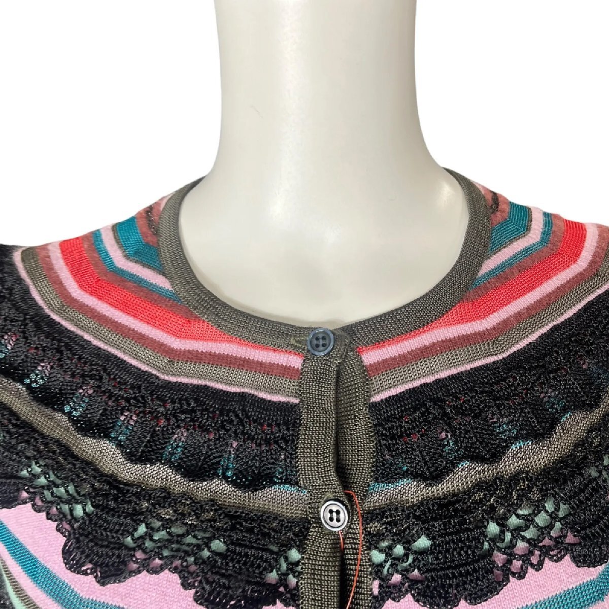 美品 クリスチャンラクロワ CHRISTIAN LACROIX 鍵網レースが素敵 ニット S 7号 カーディガン S5M485_画像4