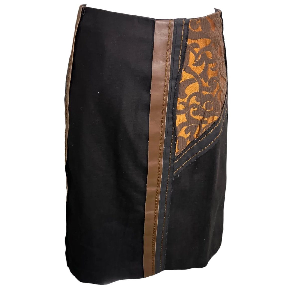  прекрасный товар Prada PRADA ткань . замечательный лоскутное шитье способ узкая юбка 40,M,9 номер S4L450