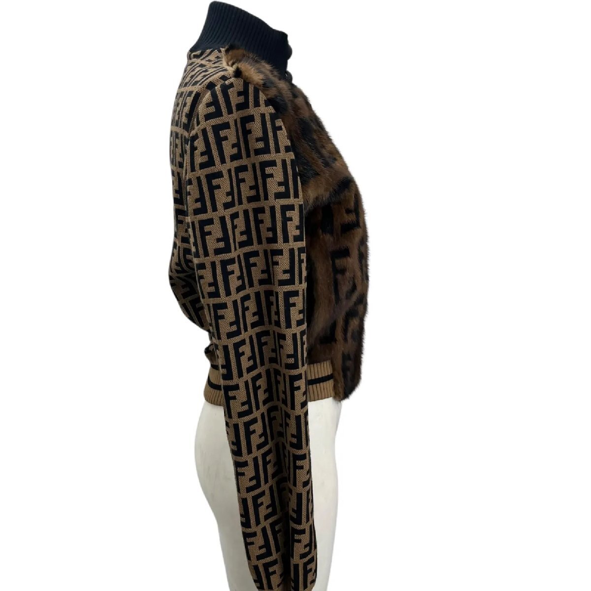  прекрасный товар Fendi FENDI передняя сторона норка Zucca рисунок блузон жакет джемпер 36, S женский S5Q725