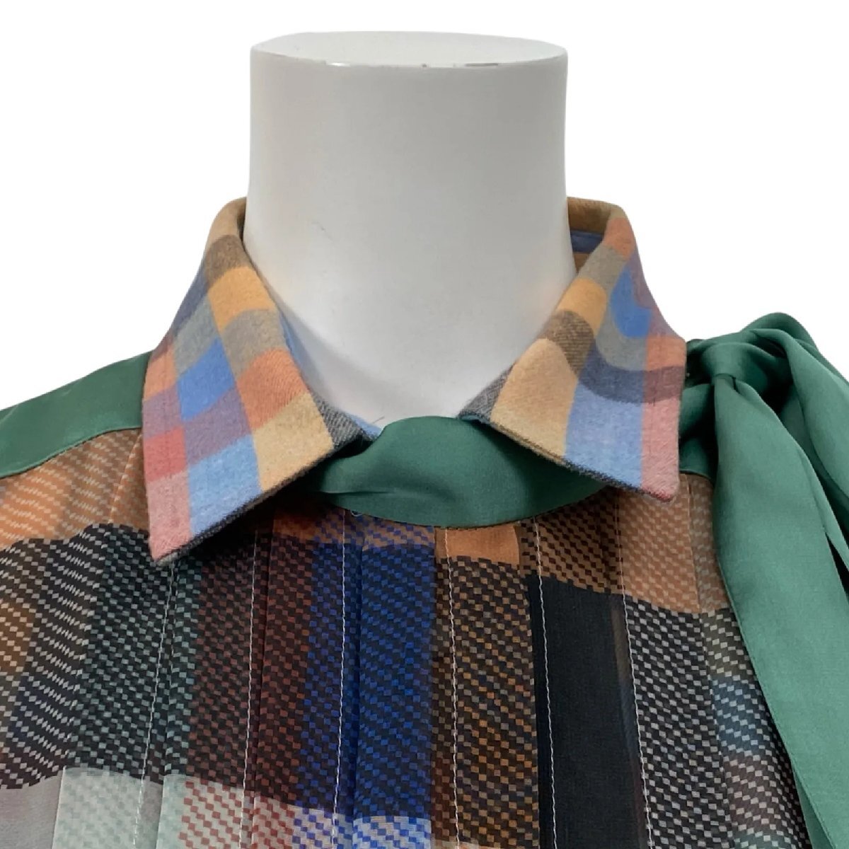 サカイ sacai アシンメトリー プレイド シャツ ドレス マキシ丈 コットン 3、L、11号 レディース S5U169_画像2